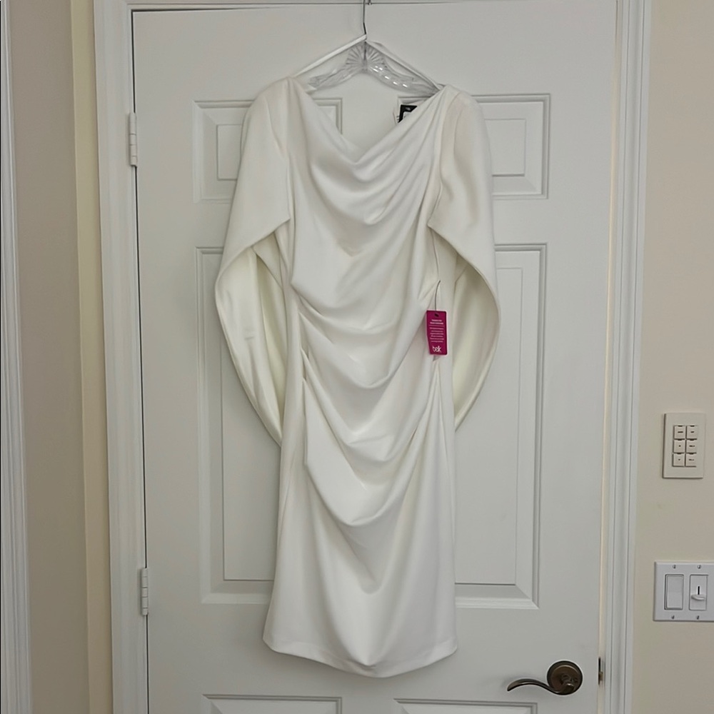 White cape effect Ruched Sheath Dress